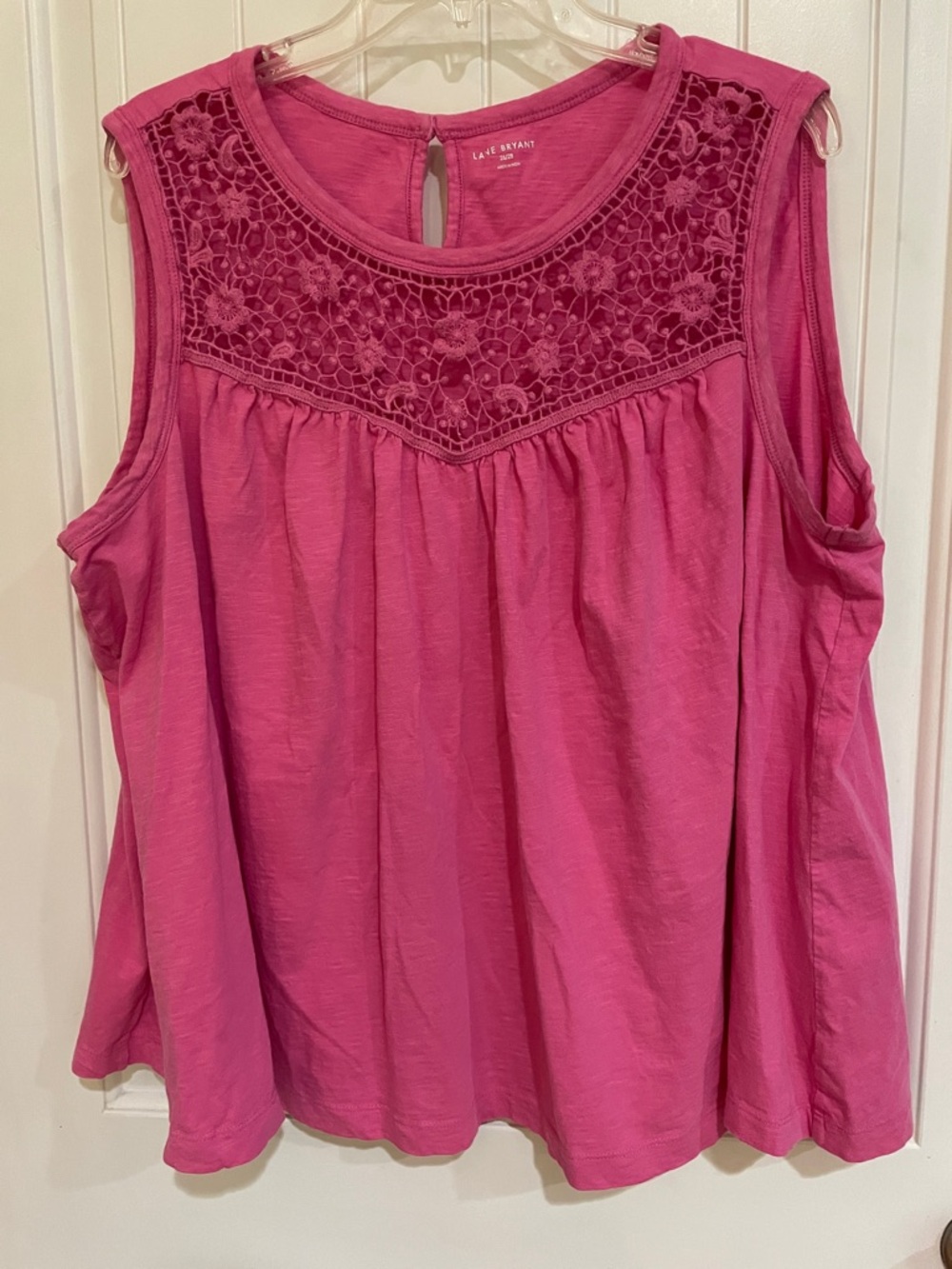 Lane Bryant size 26/28 pink tank top. Lace neckline